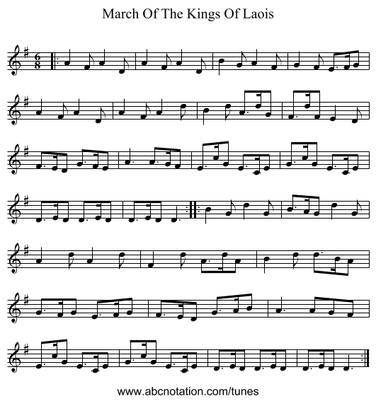 March Of The Kings Of Laois - staff notation