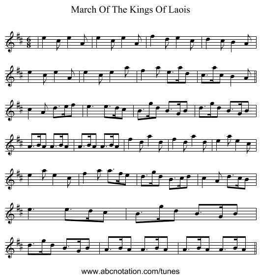 March Of The Kings Of Laois - staff notation