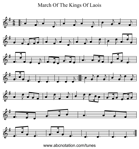 March Of The Kings Of Laois - staff notation