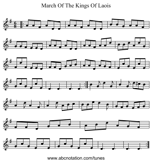 March Of The Kings Of Laois - staff notation
