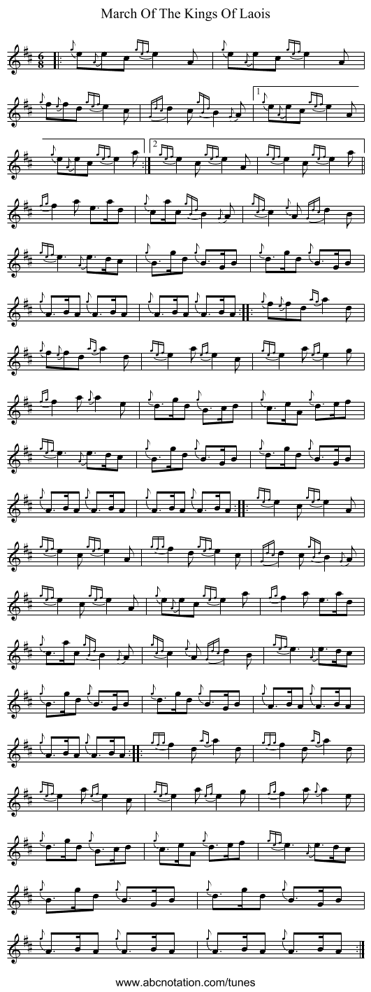 March Of The Kings Of Laois - staff notation