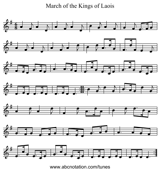 March of the Kings of Laois - staff notation