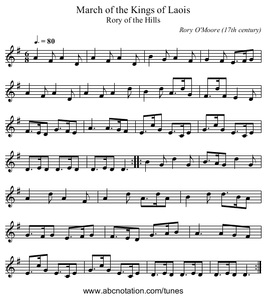 March of the Kings of Laois - staff notation