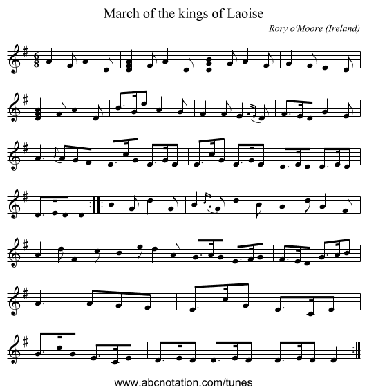 March of the kings of Laoise - staff notation