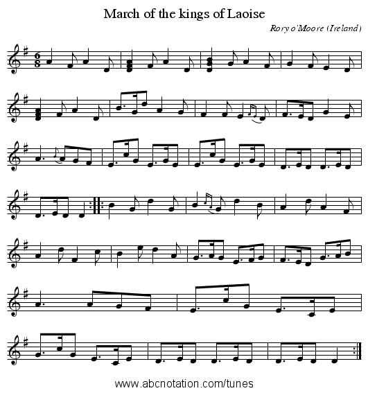 March of the kings of Laoise - staff notation