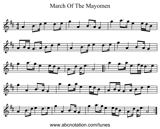 March Of The Mayomen - staff notation