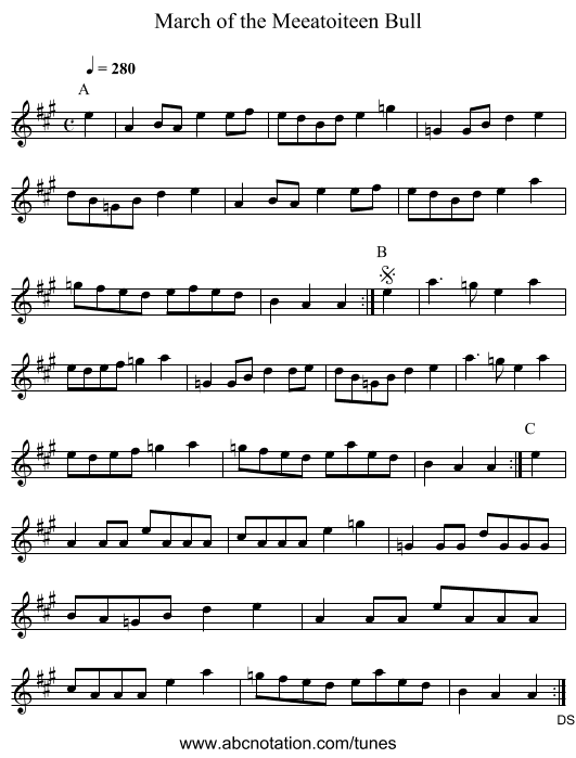 March of the Meeatoiteen Bull - staff notation