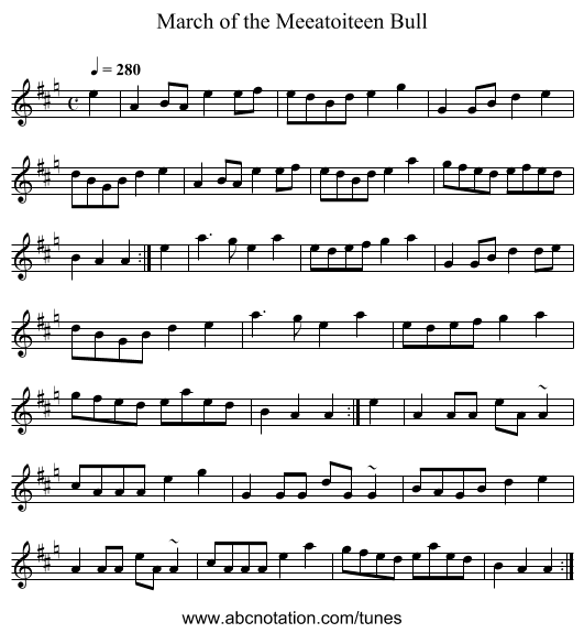 March of the Meeatoiteen Bull - staff notation
