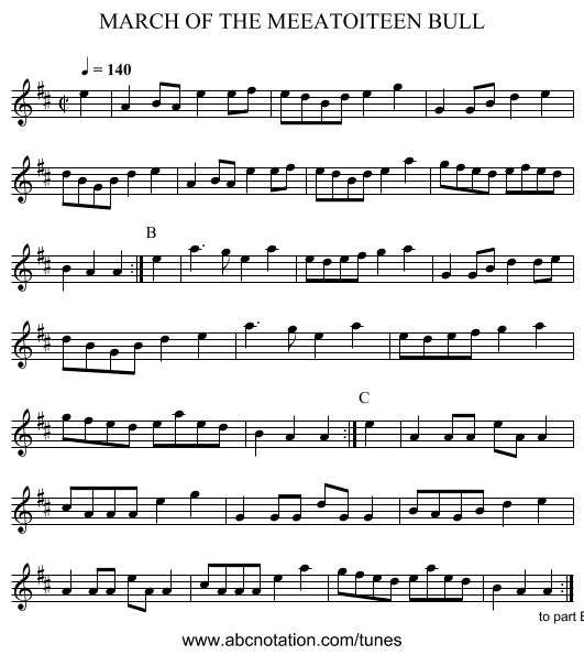 MARCH OF THE MEEATOITEEN BULL - staff notation