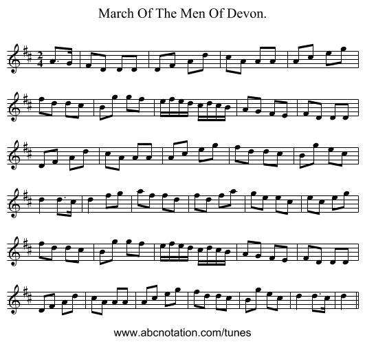 March Of The Men Of Devon. - staff notation