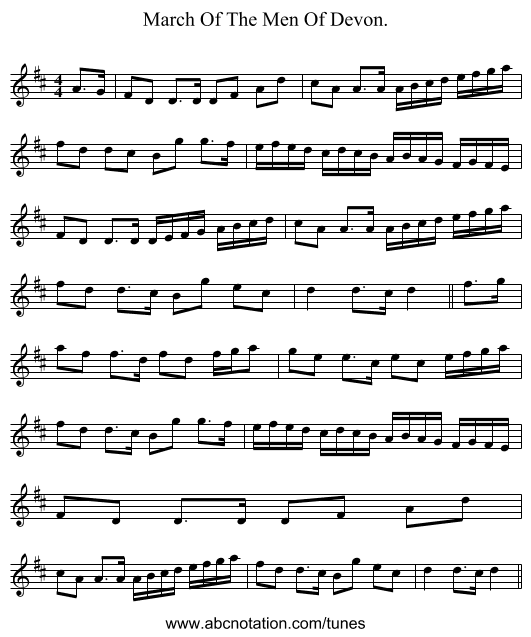 March Of The Men Of Devon. - staff notation