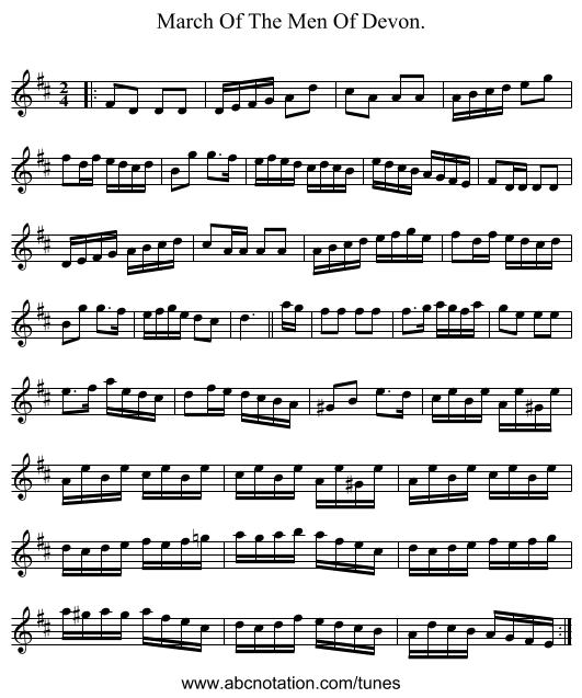 March Of The Men Of Devon. - staff notation