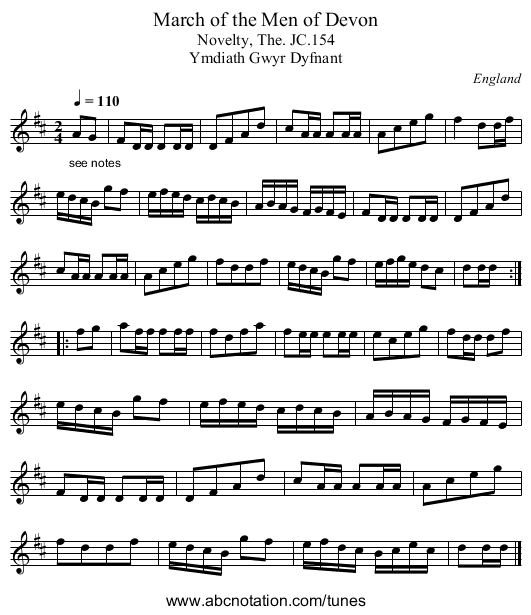 March of the Men of Devon - staff notation