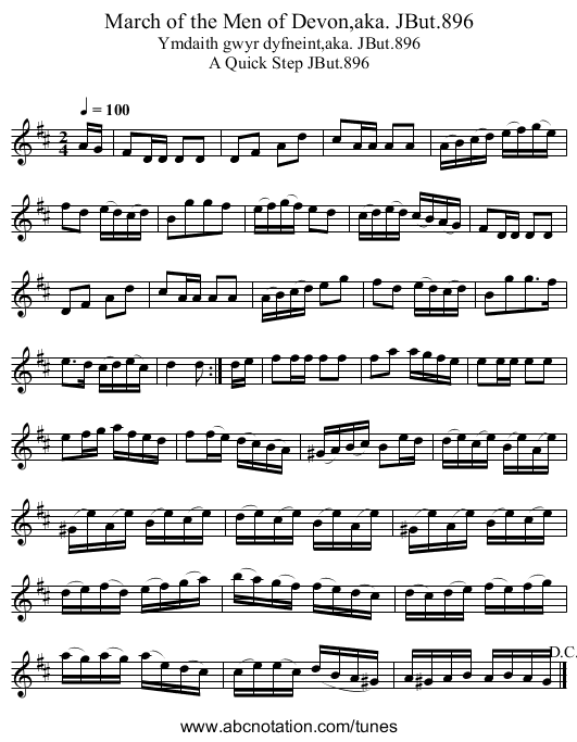 March of the Men of Devon,aka. JBut.896 - staff notation