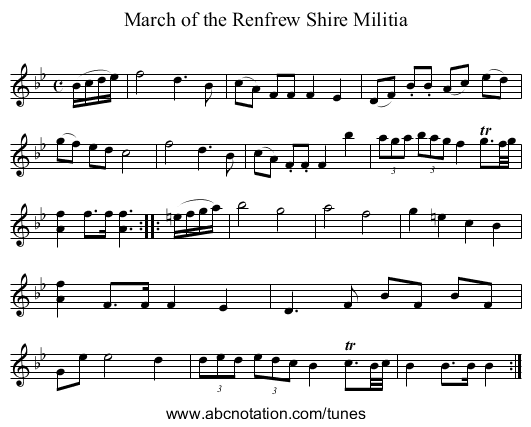 March of the Renfrew Shire Militia - staff notation