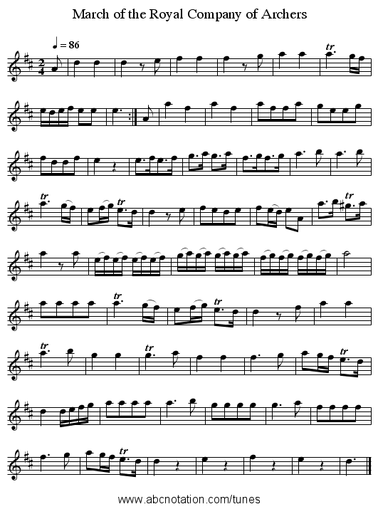 March of the Royal Company of Archers - staff notation