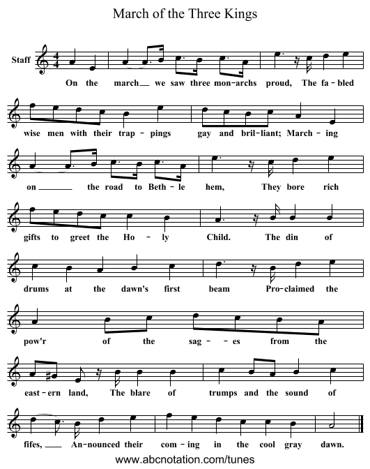 March of the Three Kings - staff notation
