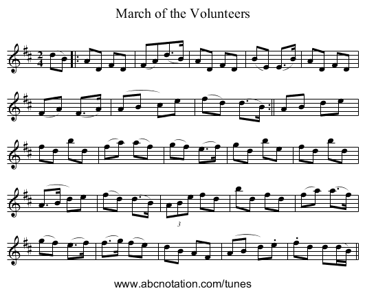 March of the Volunteers - staff notation