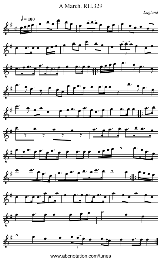 March. RH.329, A - staff notation