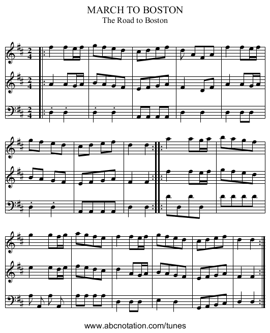 MARCH TO BOSTON - staff notation