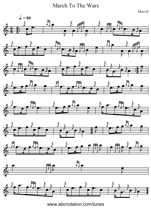 March To The Wars - staff notation