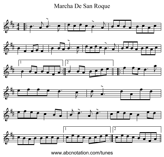 Marcha De San Roque - staff notation