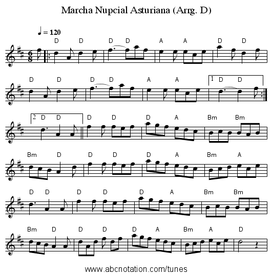 Marcha Nupcial Asturiana (Arrg. D) - staff notation