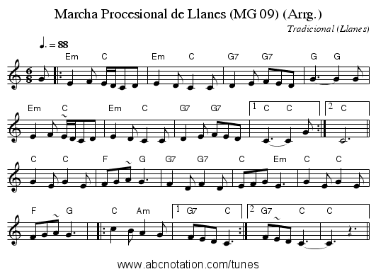 Marcha Procesional de Llanes (MG 09) (Arrg.) - staff notation