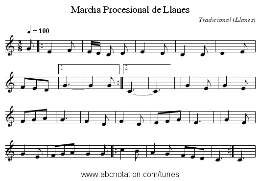 Marcha Procesional de Llanes - staff notation
