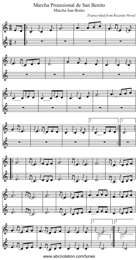 Marcha Procesional de San Benito - staff notation