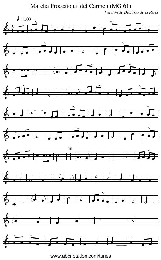 Marcha Procesional del Carmen (MG 61) - staff notation