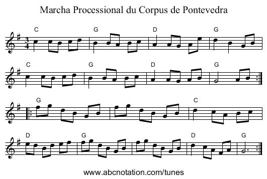 Marcha Processional du Corpus de Pontevedra - staff notation