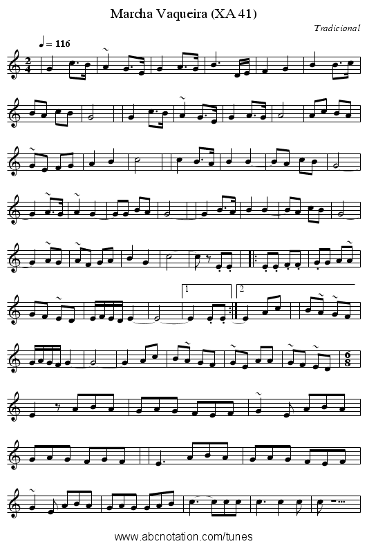 Marcha Vaqueira (XA 41) - staff notation