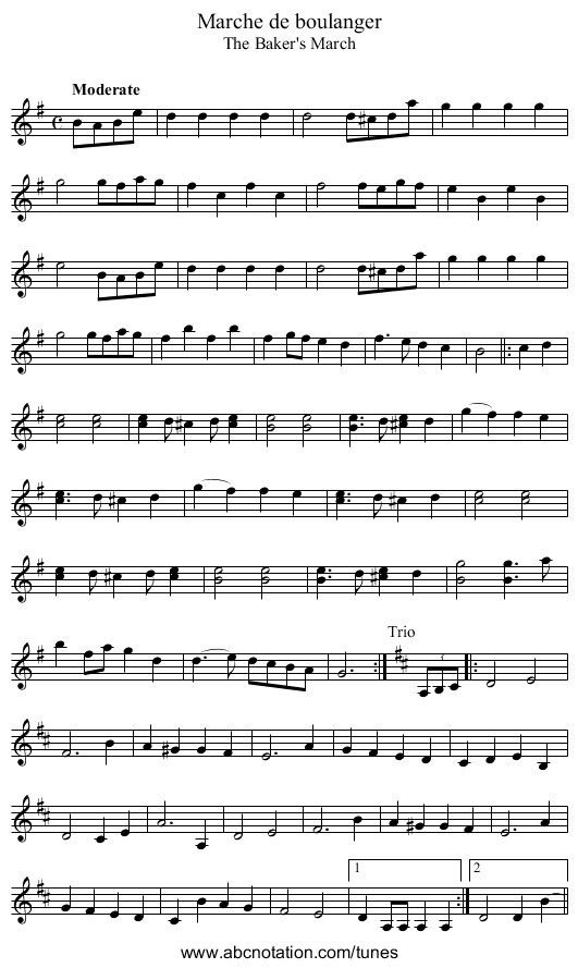 Marche de boulanger - staff notation