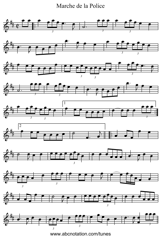 Marche de la Police - staff notation