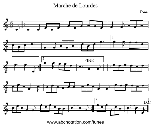 Marche de Lourdes - staff notation