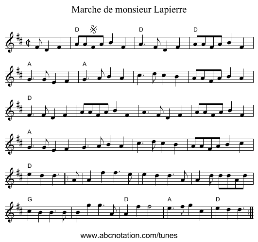 Marche de monsieur Lapierre - staff notation