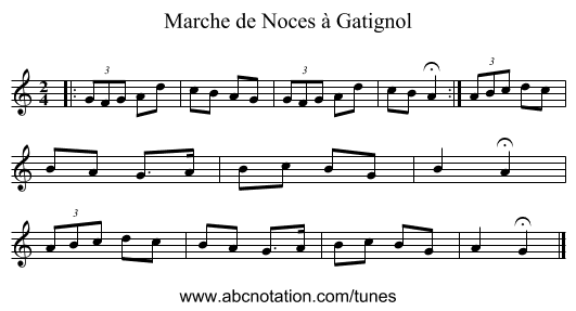 Marche de Noces &agrave; Gatignol - staff notation
