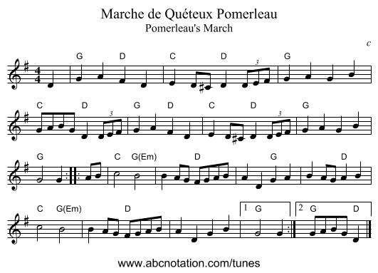 Marche de Qu&eacute;teux Pomerleau - staff notation