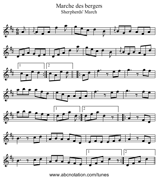 Marche des bergers - staff notation