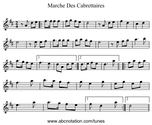 Marche Des Cabrettaires - staff notation