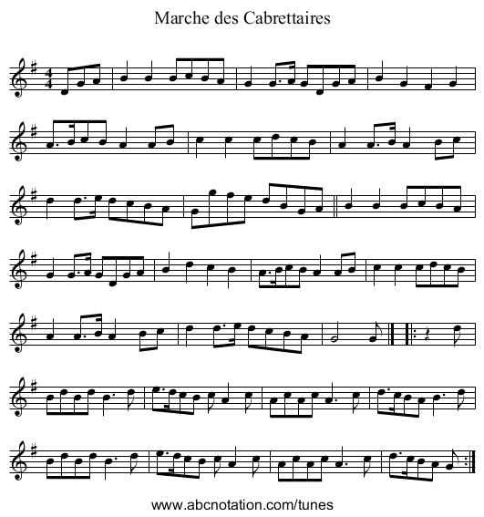 Marche des Cabrettaires - staff notation