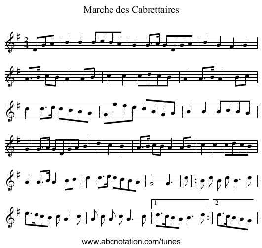 Marche des Cabrettaires - staff notation