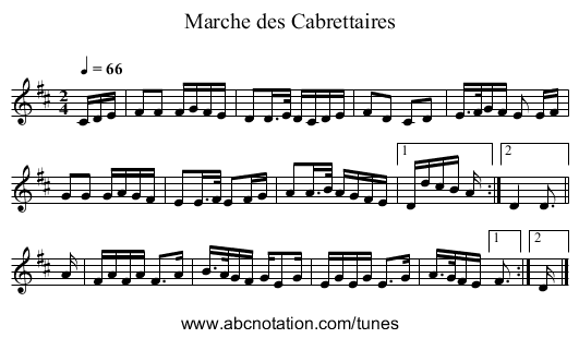 Marche des Cabrettaires - staff notation