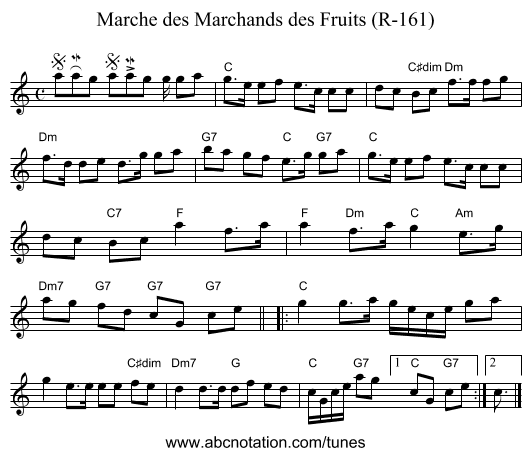 Marche des Marchands des Fruits (R-161) - staff notation