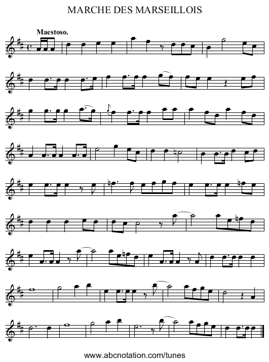 MARCHE DES MARSEILLOIS - staff notation