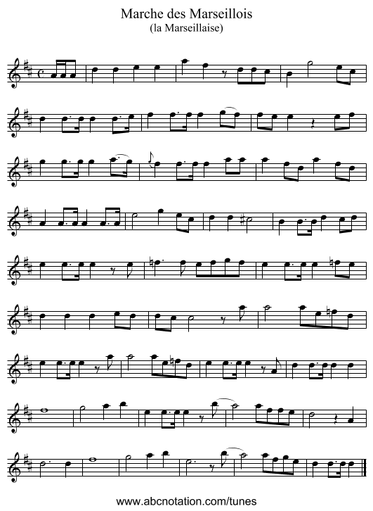 Marche des Marseillois - staff notation