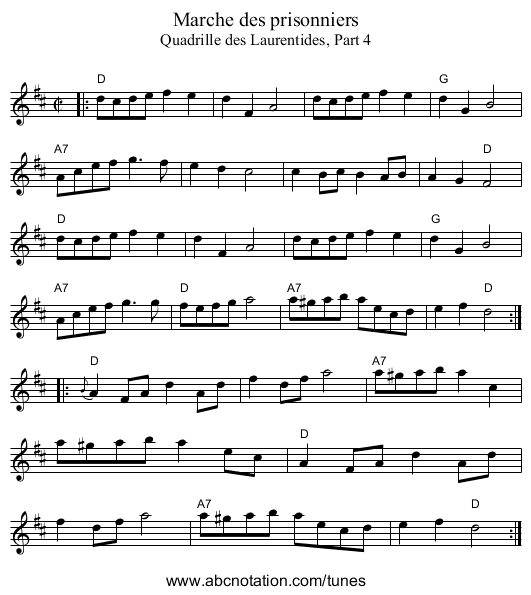 Marche des prisonniers - staff notation