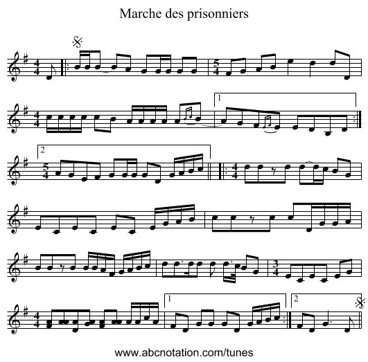 Marche des prisonniers - staff notation