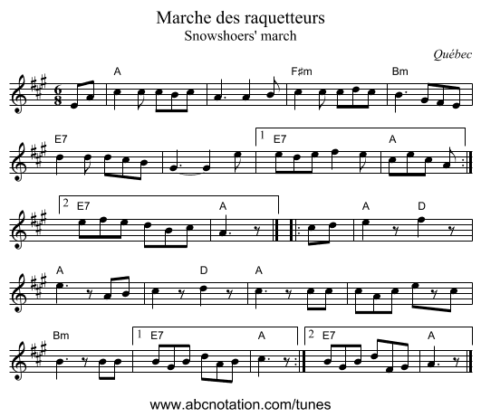 Marche des raquetteurs - staff notation
